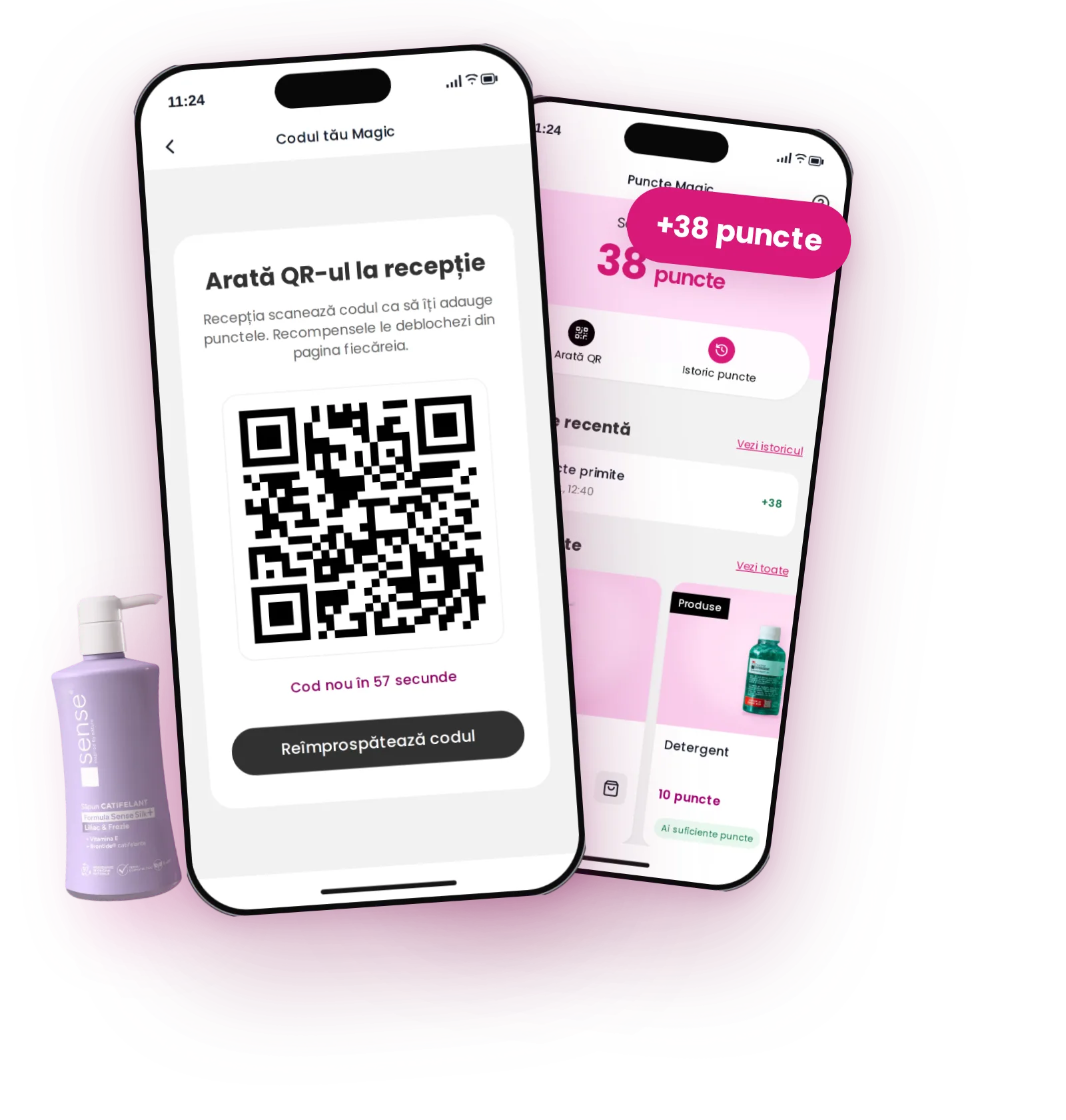 Aplicația Magic Salon cu codul QR și cu soldul de Puncte Magic